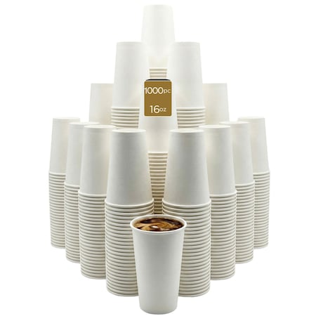 Eco Harmony Products Paper Cup, Single Wall, 90mm, Hot and Cold Beverages, White, 16oz, 1000PK 804647