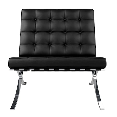 Homeroots 32" Black and Silver Italian Leather Tufted Lounge Chair 520597