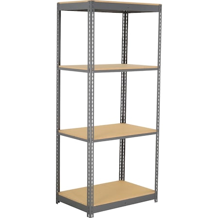 Global Industrial 4 Shelf, Commercial Duty Boltless Shelving, Starter, 36"W x 18"D x 96"H, Wood Deck B3165941