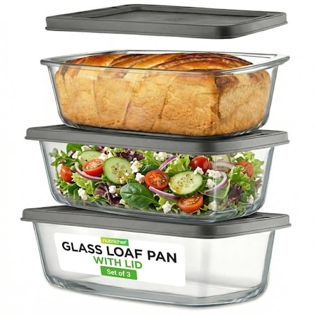 Nutrichef 6 Piece Glass Loaf Pans for Baking Bread, Clear NCGL3LF