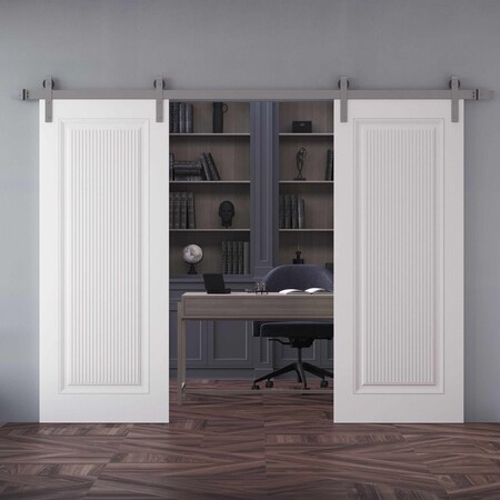 Sartodoors Double Barn Door 84x84 inches White Solid Core Modern Interior ROYAL9888DB-S-EMAL-8484