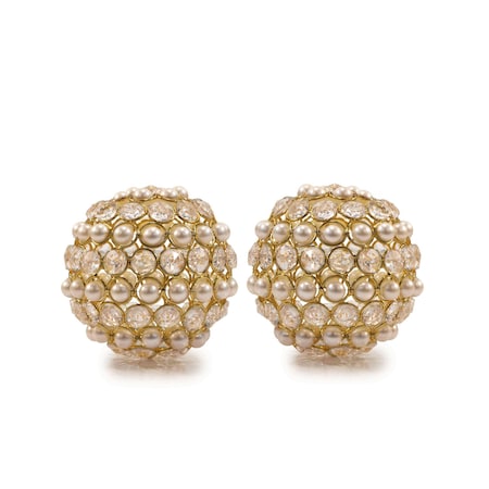 Homeroots Set of Two Gold And Pearl Faux Crystal And Metal Decorative Orbs, 2PK 659493