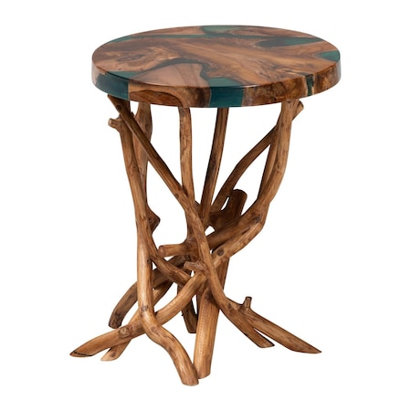 Bali & Pari Amada Teak Wood Epoxy Resin End Table 267-14519-ZORO