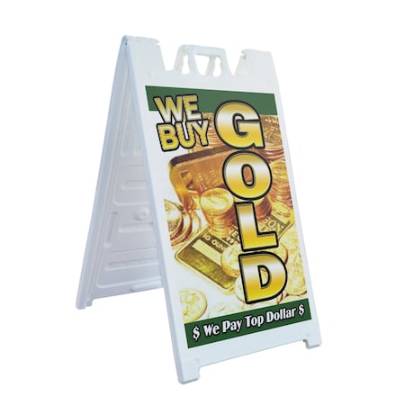 Signmission We Buy Gold Vertical, A-Frame & 2 Sign Inserts, Heavy-Duty Plastic Frame SBHD-C-2436-We Buy Gold 1 Vertical