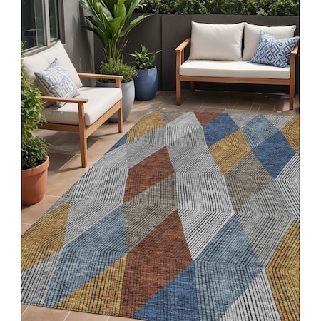 Homeroots 5' X 8' Gray Gold And Blue Argyle Washable Indoor Outdoor Area Rug 613694