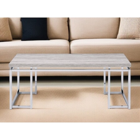 Homeroots 47" Oak and Silver Wood And Metal Frame Coffee Table 572209