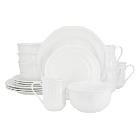 Meritage Bavaria 16 Piece Scallop Rim Bone China Dinnerware Set in White 750123493M