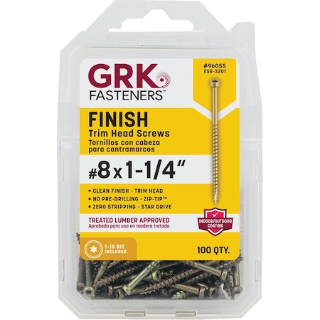 Grk Fasteners GRK No, 8 x 1-1/4'' Star Drive Steel Trim Screw, 100 Ct. 96055