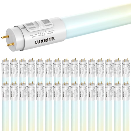 Luxrite 3FT LED Tube Light, T8, 12W=25W, 5CCT 3000K- 6500K, 1560LM, 320Deg. Beam Angle, Fluorescent, 30PK LR34243