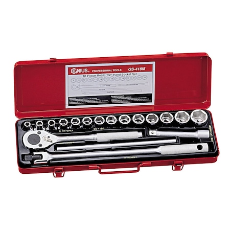 Genius Tools 18PC 1/2in Dr. Metric Hand Socket Set GS-418M