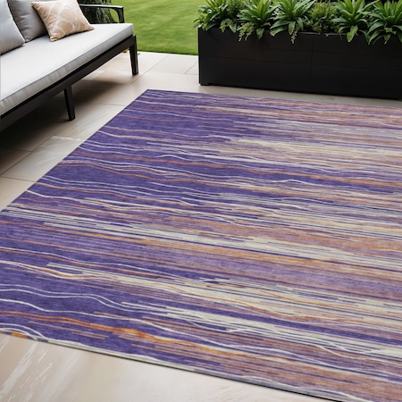 Homeroots 5' X 8' Purple Copper And Ivory Striped Washable Indoor Outdoor Area Rug 597284