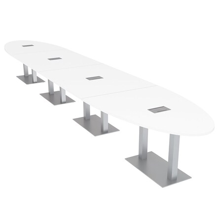Skutchi Designs Oval Conference Table With Power Unit, 48 in W, 264 in L, White HAR-OVL-48X264-DOU-W960-ESIL