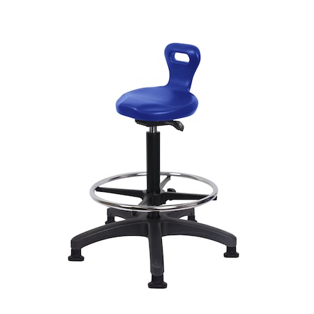 Blue Ridge Ergonomics Polyurethane Serpent Sit-Stand with Chrome Foot Ring in Blue Polyurethane PSPHBST-RG-CF-RG-BLU