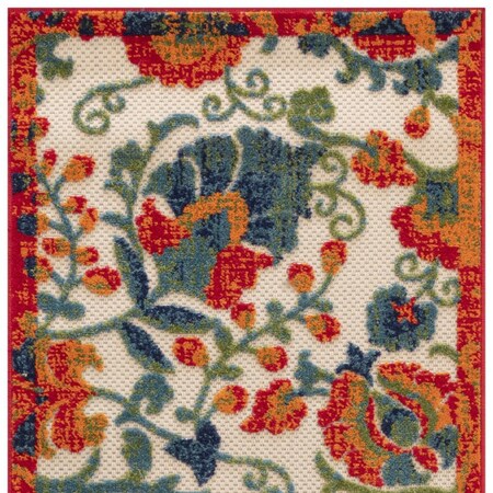 Homeroots 8' Ivory Orange Blue And Green Floral Indoor Outdoor Runner Rug 548049