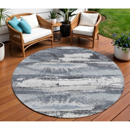 Homeroots 8' Gray And Silver Round Abstract Washable Indoor Outdoor Area Rug 612511