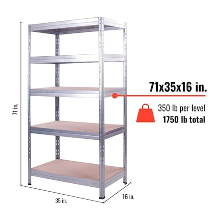Ar Shelving 35.4 x 16 x 71 in. Galvanized Storage Rack with 5-Tier Freestanding Shelf Unit - 350 lbs TR18C500KHECZTUS0
