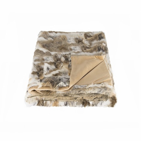 Homeroots 60" X 50" Tan Knitted Rabbit Fur Animal Print Throw Blanket 358168