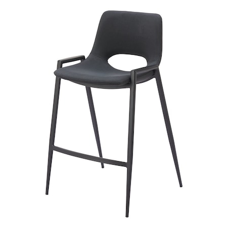 Homeroots Set of Two 26" Black Faux Leather And Steel Low Back Counter Height Bar Chairs 555660