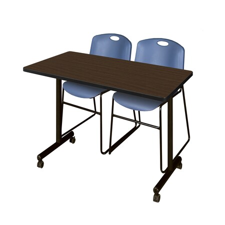 Regency Kobe Mobile T-Base Training Table W/ 2 Zeng Stack Chairs, 48 in W, 24 in L, Neo Walnut MKTRCC4824NW44BE
