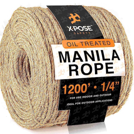 Xpose Safety Manila Rope, 3 Strand Cordage Twisted Braided Rope 1/4 1200 Feet MR14-1200-X