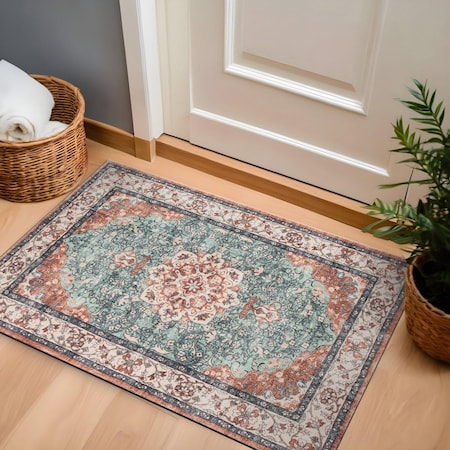 World Rug Gallery Traditional Oriental Medallion Washable Non Slip Area Rug 2 ft x 4 ft Multi WR84MULTI2X4