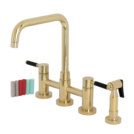 Kingston Brass Bridge Kitchen Faucet with Brass Sprayer, Polished Brass KS8282DKLBS