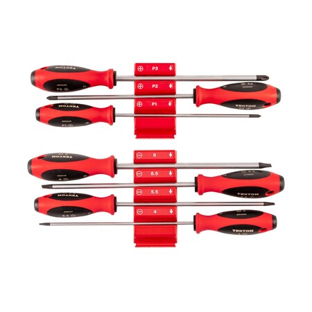 Tekton Phillips and Slotted Screwdriver Set w/Red Modular Organizers-8in Shanks, 7pc (#1-#3, 4-8mm) DWZ90126