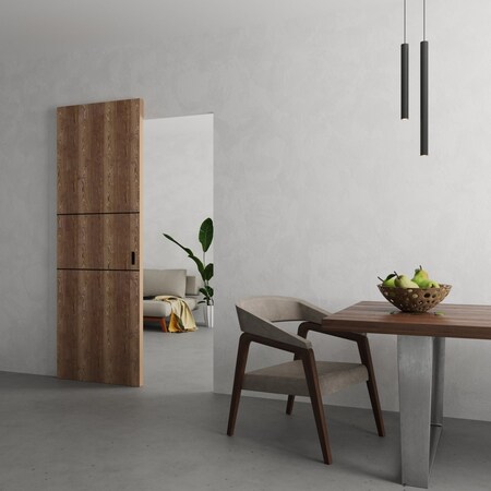 Sartodoors Hidden Barn, Planum 0014 Walnut, Sturdy Finished Flush Modern Doors, Magic Concealed Sliding Set 24 PLANUM0014HB-WLN-24