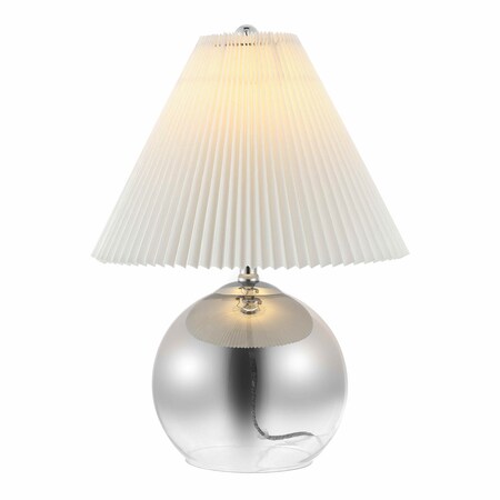 Jonathan Y Louisa 22.5" Mid-Century Modern Round Glass/Iron Pleated Shade LED Table Lamp, Smoke Gradient/Chrome JYL1139A