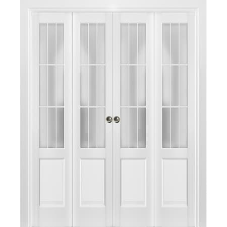 Sartodoors Sliding Closet Double Bi-fold Doors, Felicia 3309 White Silk with Frosted Glass, Sturdy Tracks Mol FELICIA3309DBF-BEM-96 x 80 (4* 24x80)