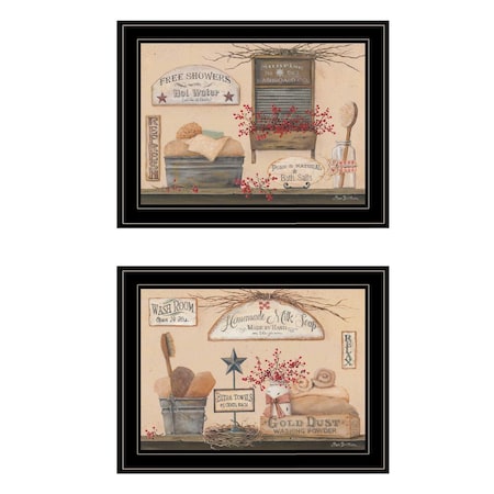 Homeroots Set Of Two Wash Room 5 Black Framed Print Bathroom Wall Art, 2PK 407170