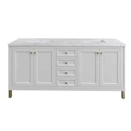 James Martin Vanities Chicago 72 in. Double Vanity, Glossy White, w/ 3 CM Carrara Marble Top 503-V72-GW-3CAR