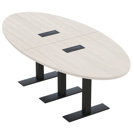 Skutchi Designs 8ft Conference Table With Power Unit | 6 Person Modular Oval Meeting Table | Harmony Series HAR-OVL-48X96-T.BK-K458-EBLK