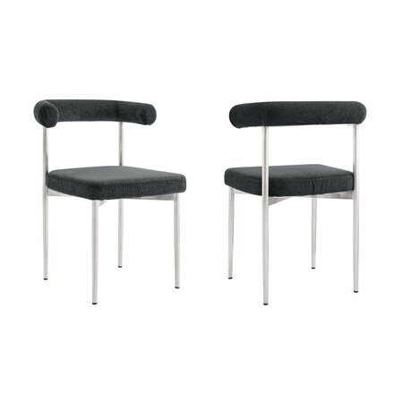 Armen Living Shannon Dining Chair with Brushed Stainless Steel and Charcoal Fabric - Set of 2 LCSNSIBSCH