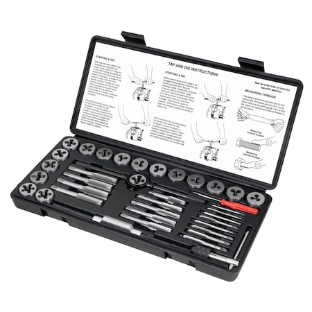 Performance Tool 40 pc. Metric Tap and Die Set, NC NF NPT, Storage Case W4002DB