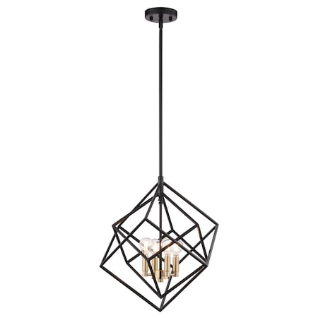 Vaxcel Rad 4-Light 17.5 in W Black and Brass Gold Mid-Century Modern Cage Pendant Ceiling Fixture P0372R