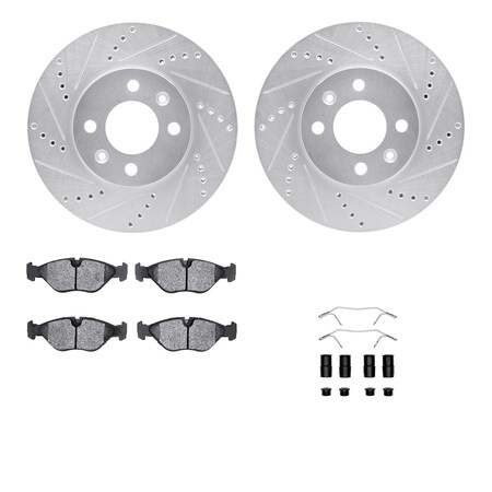 Dynamic Friction Co DFC Rotors-Drilled & Slotted-Silver w/ EURO 5000 Ceramic Brake Pads Incl Hdw 7612-65004