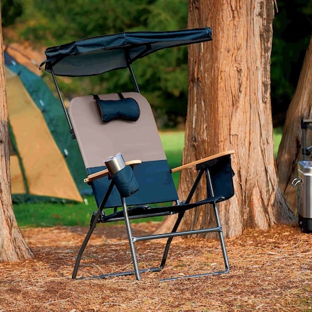 Camp & Go Selkirk Outdoor Oversized Heavy Duty Comfort Folding MaxShade Canopy Camping Chair, Black Charcoal GR618CP-431-1