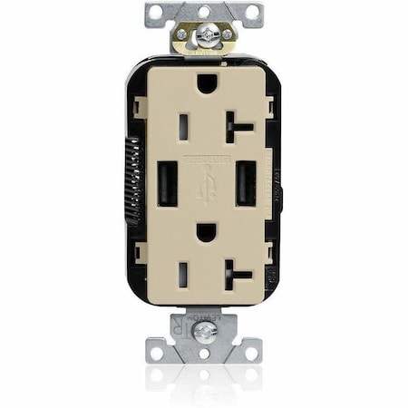 Leviton USB Receptacle, 20 A, 1 hp, Ivory, PBT M58AA-I