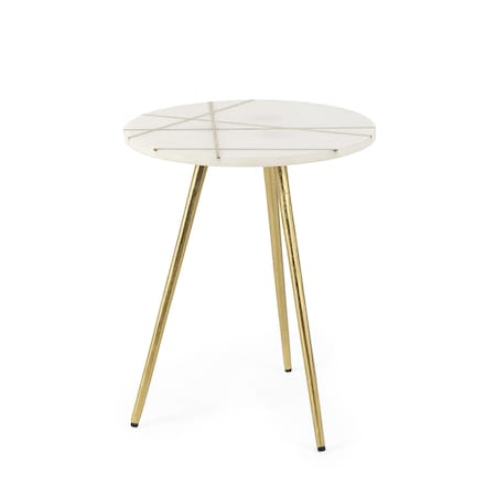 Homeroots 16" White and Gold Stone and Metal Tray Table 605372