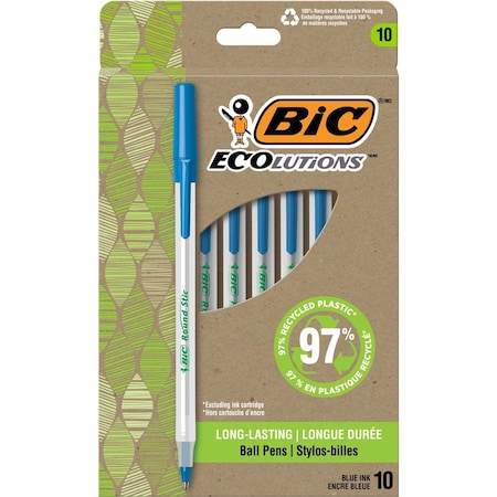 Bic ECOlutions Round Stic Ballpoint Pen, Blue, 10PK GSME10BE