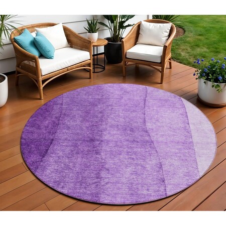 Homeroots 8' Purple And Lavender Round Ombre Washable Indoor Outdoor Area Rug 581824