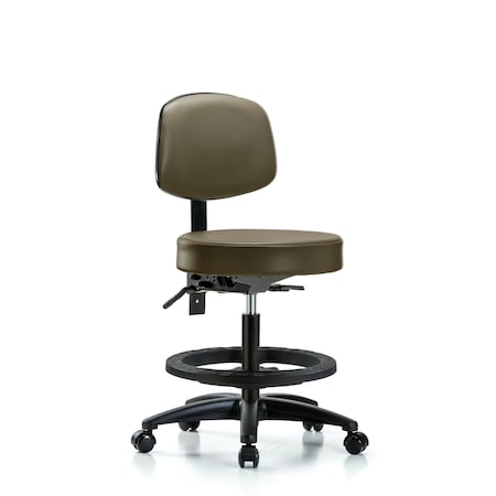 Blue Ridge Ergonomics Vinyl Stool, Back, Med Bench, Foot Ring, Casters, Royal BR-VMBST-RG-T0-BF-RC-8809