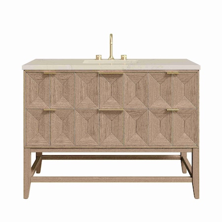 James Martin Vanities Emmeline 48" Single Vanity, Pebble Oak, w/ 3 CM Siberian Silestone Top D100-V48-PBO-3SFR