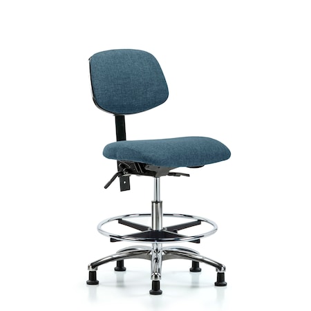 Blue Ridge Ergonomics Chair, Fabric, Med Bench, Chr CF Glides, Blu, No Arms, 22" to 29" Height, Blue BR-FMBCH-CR-T0-A0-CF-RG-F43