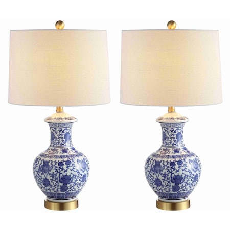 Jonathan Y Jennifer 25.25" Ceramic/Metal LED Table Lamp, Blue/White, 2PK JYL1072A-SET2