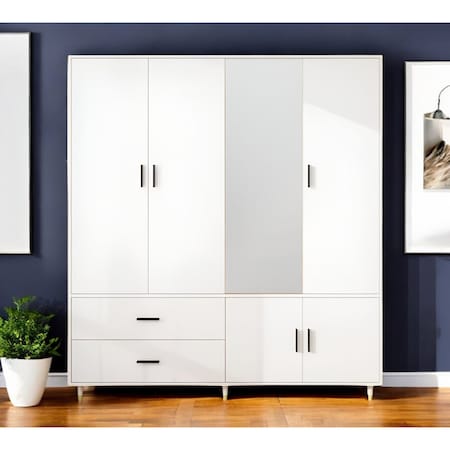 Homeroots 71" White Mirrored Five Door Two Drawer Combo Dresser 569287