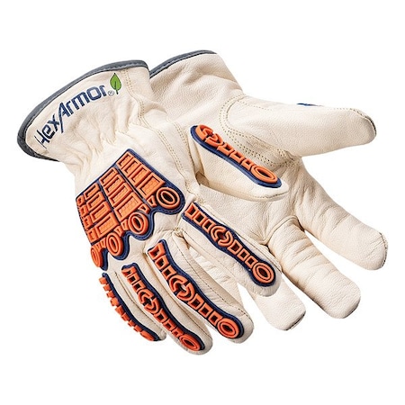 Hexarmor 4059IMP Mechanics Gloves, Leather Palm, White; Orange 4059IMP-L (9)