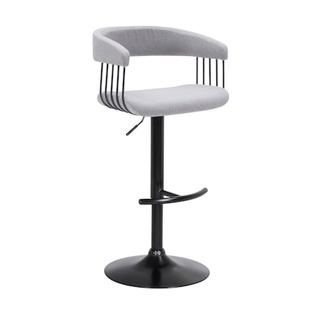 Armen Living Calista Adjustable Bar Stool in Light Gray Fabric with Black Metal LCCABABLKLTGR