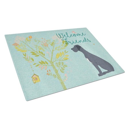 Carolines Treasures Welcome Friends Black Great Dane Glass Cutting Board, Large BB7587LCB